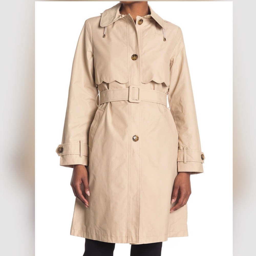 Kate Spade Scalloped Belted Hood Trench Coat - Picture 2 of 16